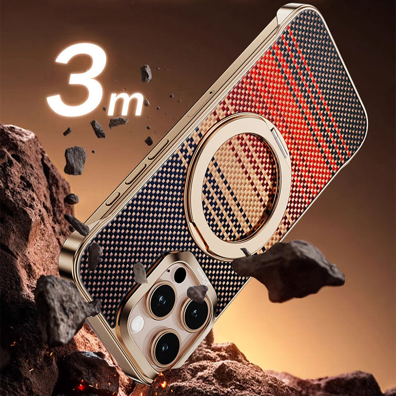 Armor King Bezel-less Aramid Fiber MagSafe Pivot Ring Stand PC Back Case Cover