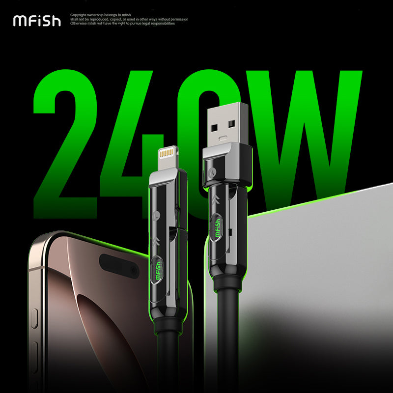Mfish Armored Dragon III 240W USB-A+Type-C to Lightning+Type-C 4-in-1 Data Cable Charging Line