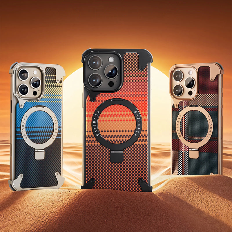 Oatsbasf MagSafe Pivot Ring Stand Air Cushion Artistic Carbon Fiber Texture Back Metal Case Cover