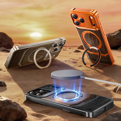 Armor King MagSafe Pivot Ring Stand Walnut + Leather + Aluminum Heat Dissipation Aromatherapy Case Cover