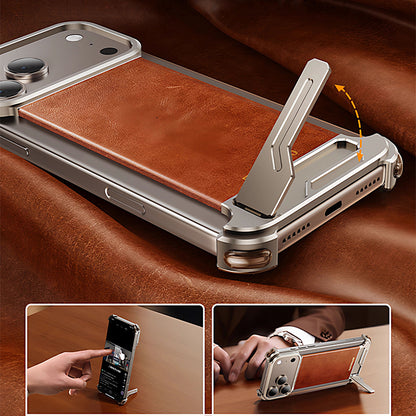 Oatsbasf Yiliupi MagSafe Hidden Stand Genuine Leather Frameless Metal Case Cover