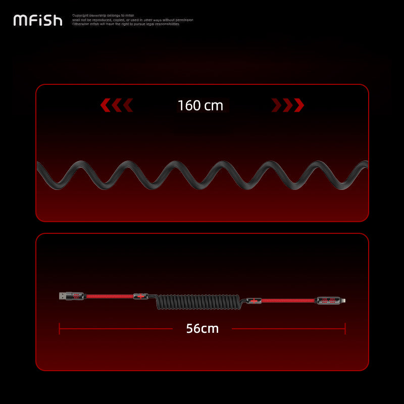 Mfish Armored Dragon VIII 240W USB-A+Type-C to Lightning+Type-C 4-in-1 Elastic Data Cable Charging Line