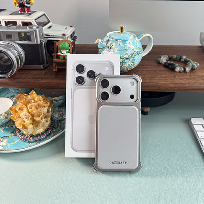 Oatsbasf Armour MagSafe Aluminum Bumper Genuine Leather Air Cushion Shockproof Case Cover