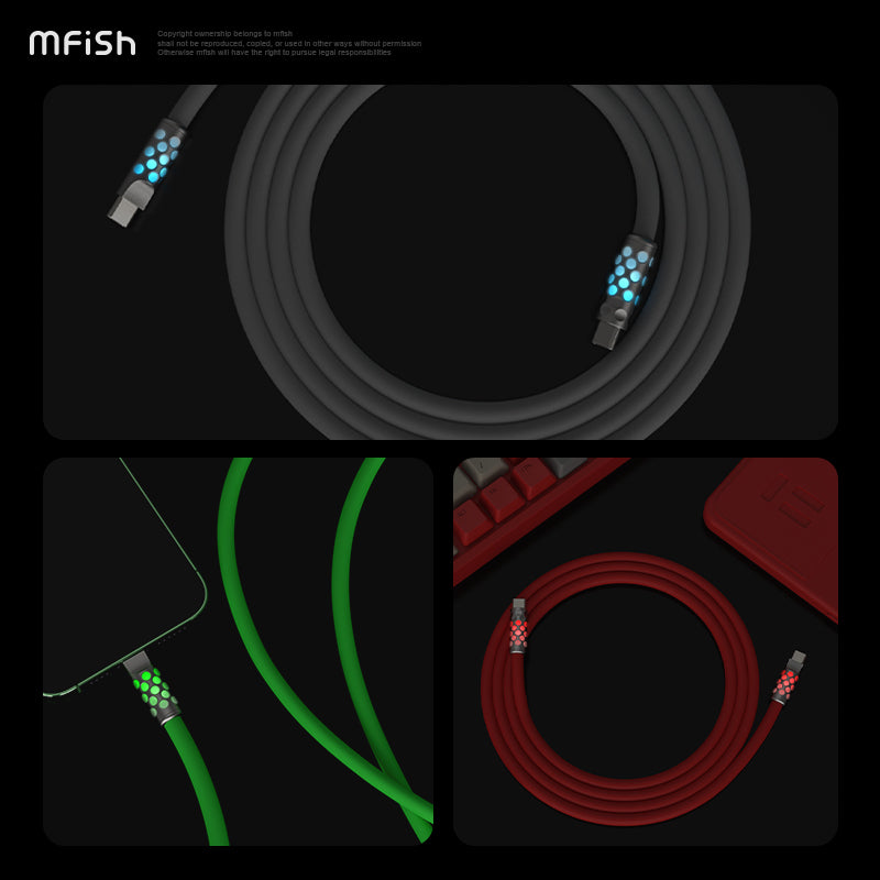 MfiSh Power Viper Type-C to Lightning (30W) / Type-C (240W) Luminous Data Cable Charging Line