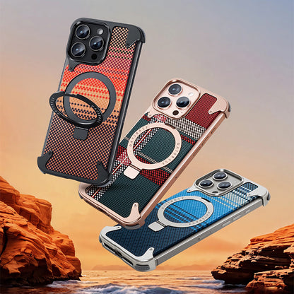 Oatsbasf MagSafe Pivot Ring Stand Air Cushion Artistic Carbon Fiber Texture Back Metal Case Cover