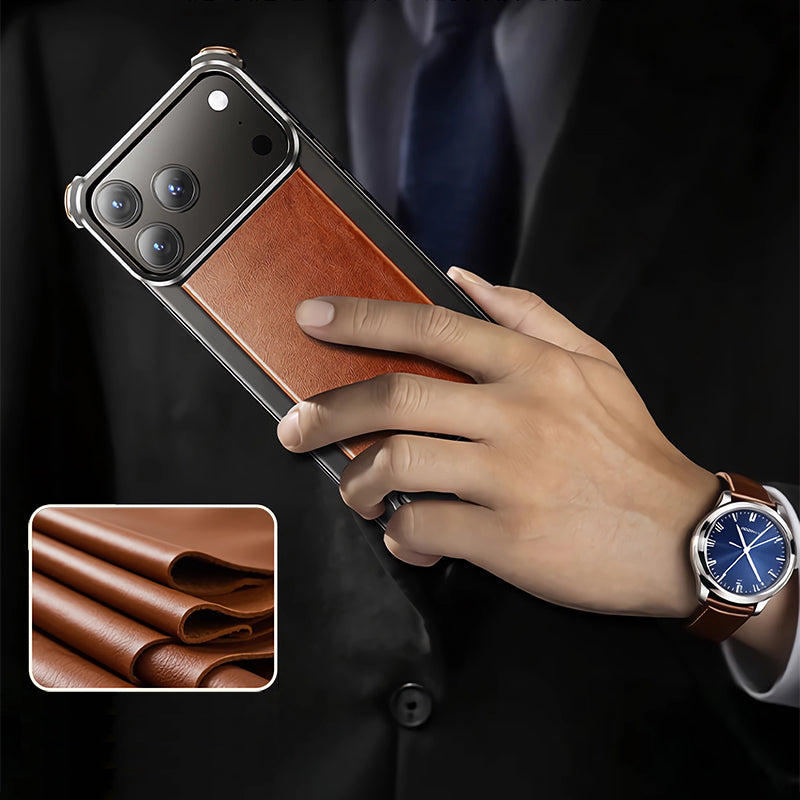 Oatsbasf Yiliupi MagSafe Hidden Stand Genuine Leather Frameless Metal Case Cover