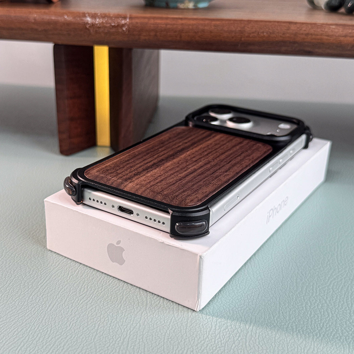 Oatsbasf Armour MagSafe Aluminum Bumper Walnut Wood Air Cushion Shockproof Case Cover