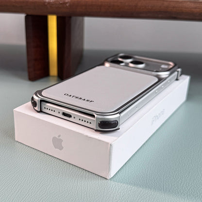 Oatsbasf Armour MagSafe Aluminum Bumper Genuine Leather Air Cushion Shockproof Case Cover