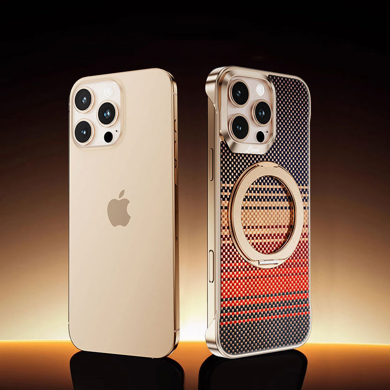 Armor King Bezel-less Aramid Fiber MagSafe Pivot Ring Stand PC Back Case Cover