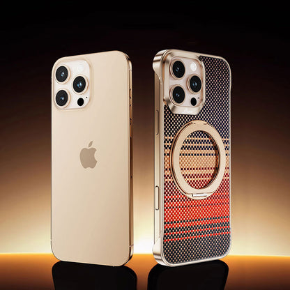 Armor King Bezel-less Aramid Fiber MagSafe Pivot Ring Stand PC Back Case Cover