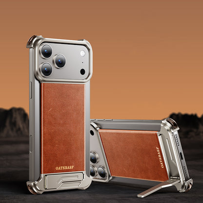Oatsbasf Yiliupi MagSafe Hidden Stand Genuine Leather Frameless Metal Case Cover