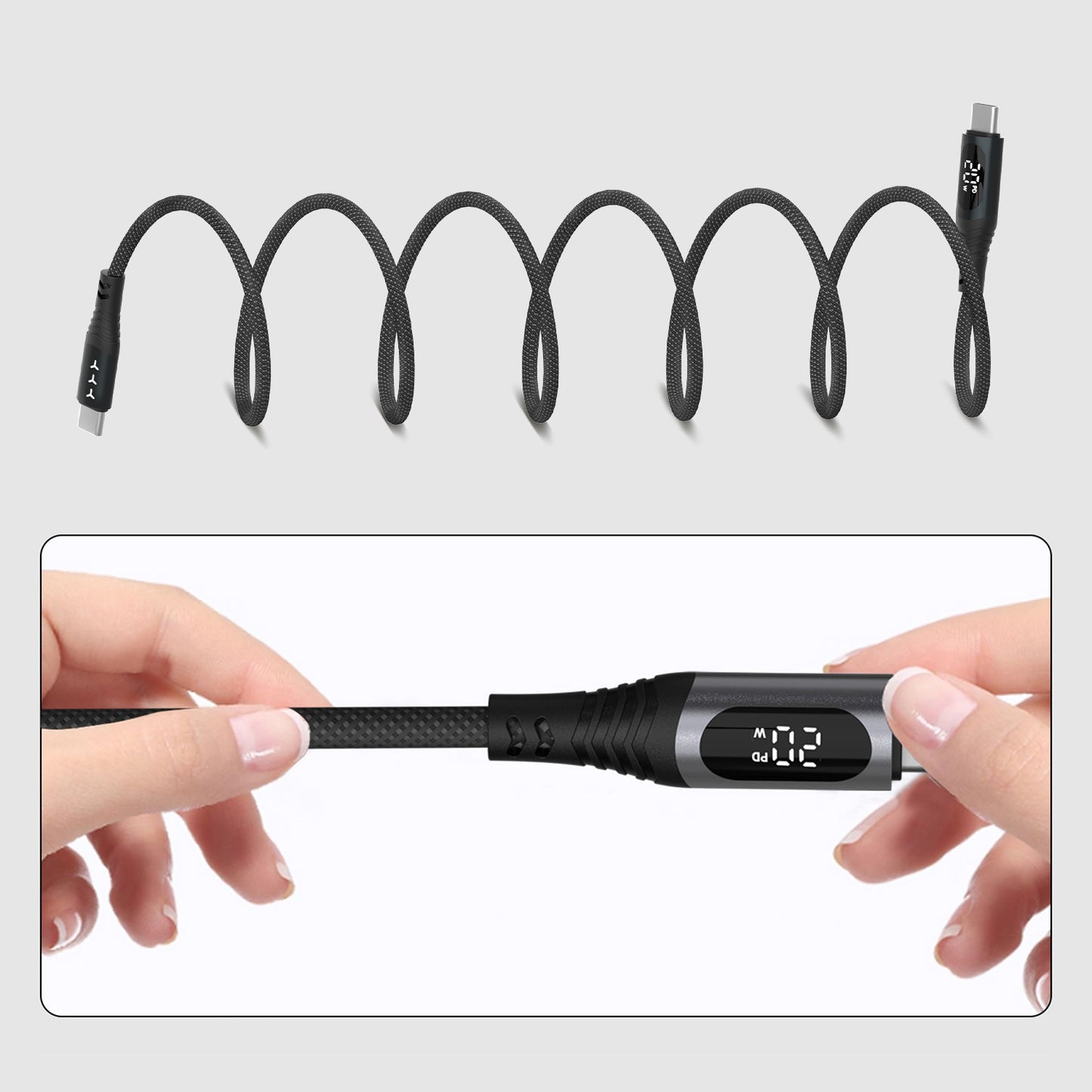 Lamborghini 100W USB-C to USB-C Charge & Sync Magnetic Cable with Digital LCD Display - Urus D1