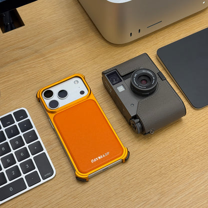 Oatsbasf Armour MagSafe Aluminum Bumper Genuine Leather Air Cushion Shockproof Case Cover