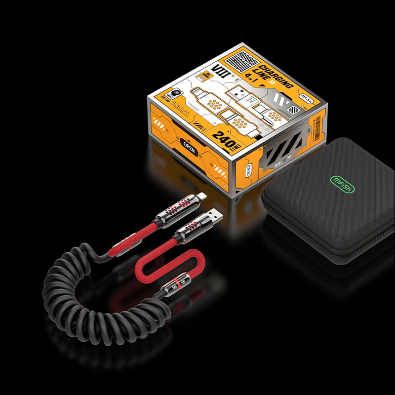 Mfish Armored Dragon VIII 240W USB-A+Type-C to Lightning+Type-C 4-in-1 Elastic Data Cable Charging Line