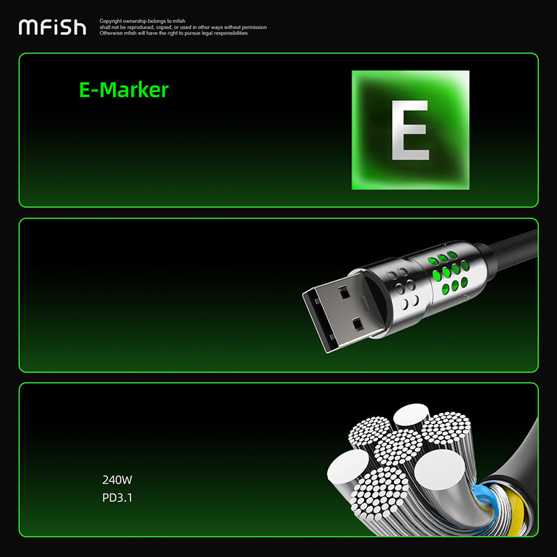 Mfish Armored Dragon VIII 240W USB-A+Type-C to Lightning+Type-C 4-in-1 Data Cable Charging Line