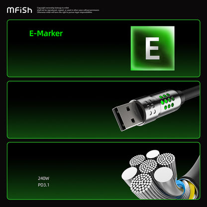 Mfish Armored Dragon VIII 240W USB-A+Type-C to Lightning+Type-C 4-in-1 Data Cable Charging Line