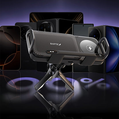 X-Doria Raptic Smart Rotation Kevlar Car Mount Foldable Phone Holder 15W Wireless Charger