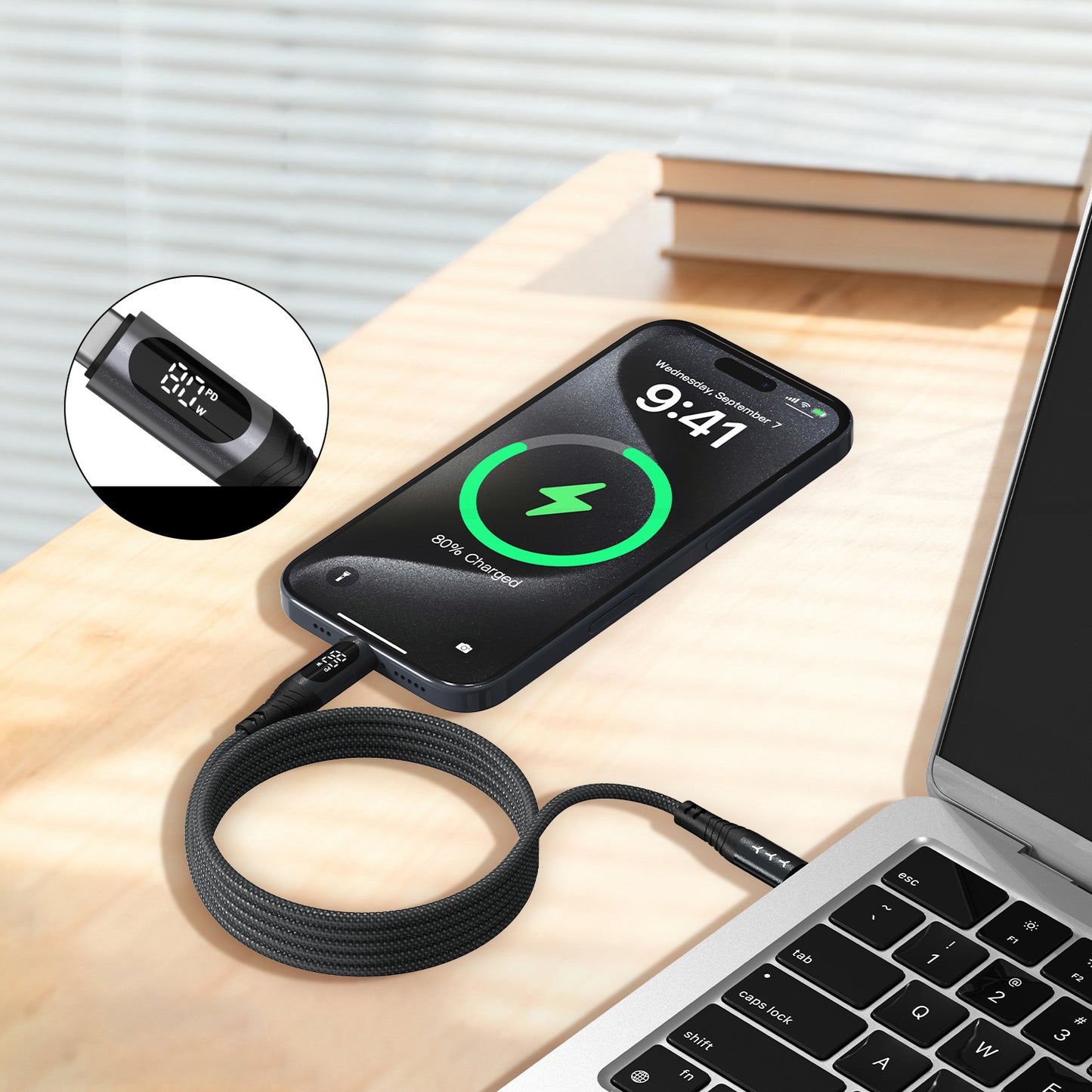 Lamborghini 100W USB-C to USB-C Charge & Sync Magnetic Cable with Digital LCD Display - Urus D1