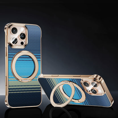 Armor King Bezel-less Aramid Fiber MagSafe Pivot Ring Stand PC Back Case Cover