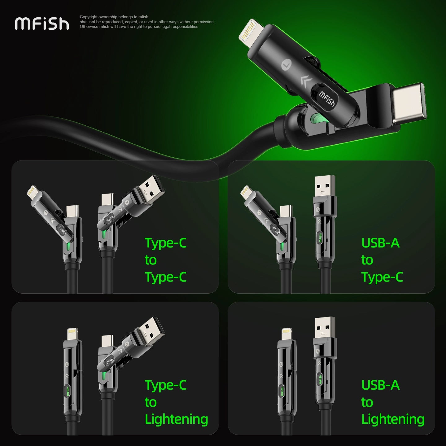 Mfish Armored Dragon III 240W USB-A+Type-C to Lightning+Type-C 4-in-1 Data Cable Charging Line