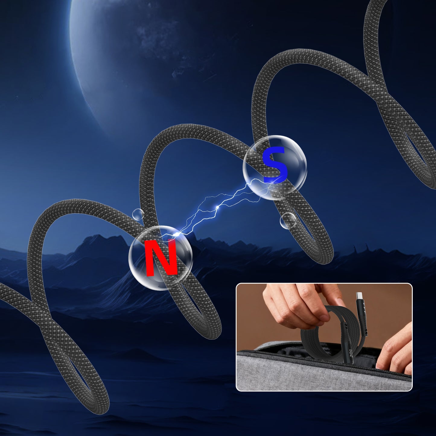 Lamborghini 100W USB-C to USB-C Charge & Sync Magnetic Cable with Digital LCD Display - Urus D1