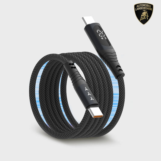 Lamborghini 100W USB-C to USB-C Charge & Sync Magnetic Cable with Digital LCD Display - Urus D1