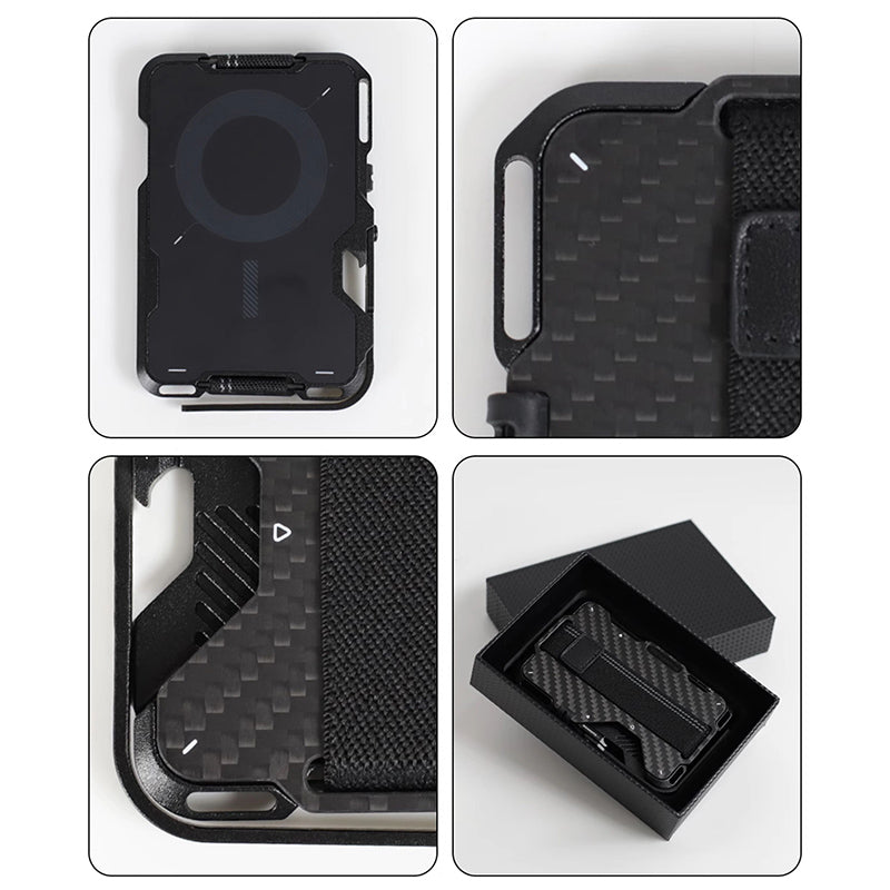 Armor King Magnetic Multi-Tool Metal Wallet Carbon Fiber Cover Card Holder
