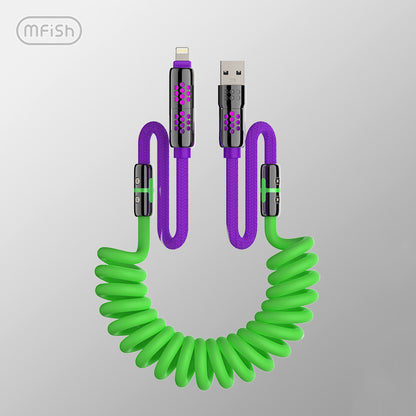 Mfish Armored Dragon VIII 240W USB-A+Type-C to Lightning+Type-C 4-in-1 Elastic Data Cable Charging Line