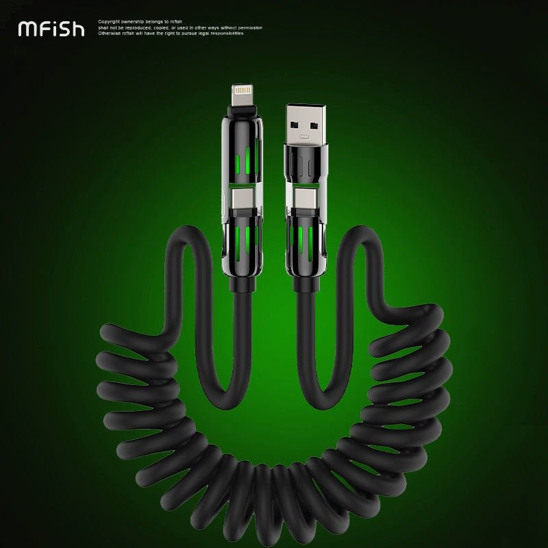 Mfish Armored Dragon I 240W USB-A+Type-C to Lightning+Type-C 4-in-1 Elastic Data Cable Charging Line