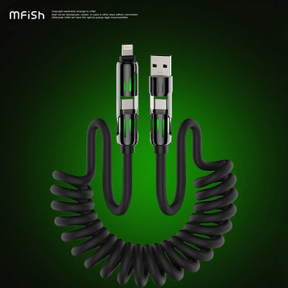 Mfish Armored Dragon I 240W USB-A+Type-C to Lightning+Type-C 4-in-1 Elastic Data Cable Charging Line