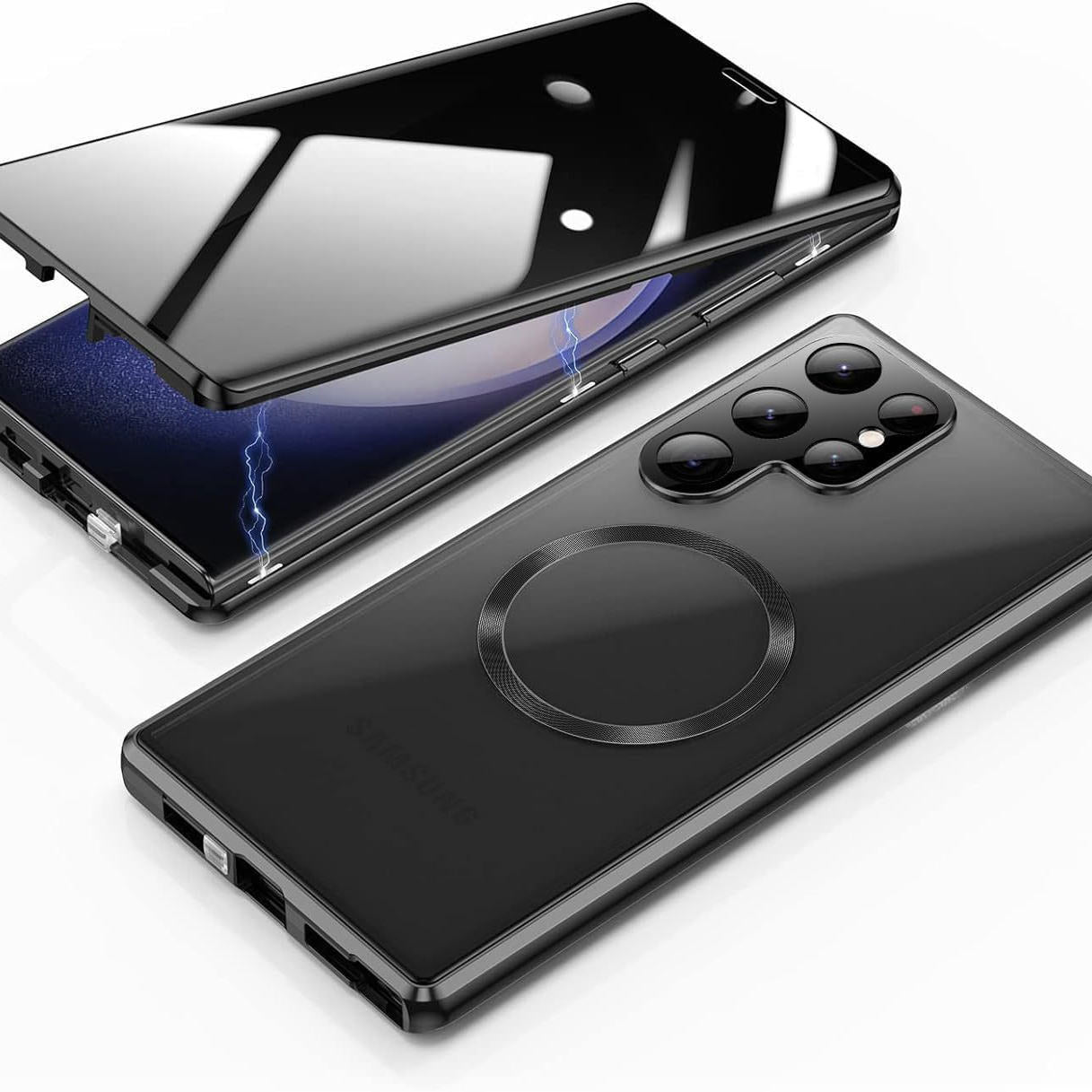 Armor King MagSafe Lens Protector Magnetic Metal Bumper Front+Back Tempered Glass Case Cover