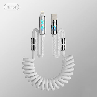 Mfish Armored Dragon VIII 240W USB-A+Type-C to Lightning+Type-C 4-in-1 Elastic Data Cable Charging Line