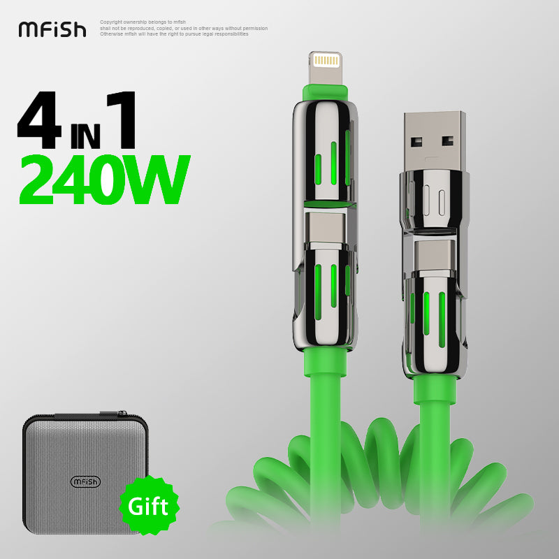 Mfish Armored Dragon I 240W USB-A+Type-C to Lightning+Type-C 4-in-1 Elastic Data Cable Charging Line
