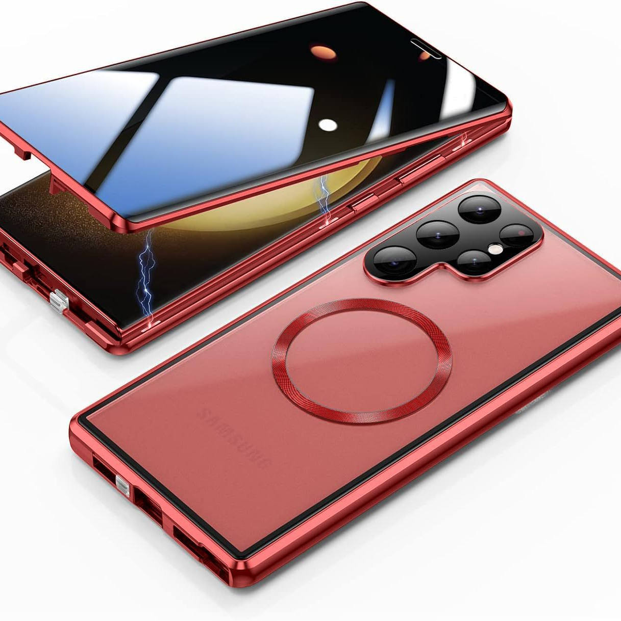 Armor King MagSafe Lens Protector Magnetic Metal Bumper Front+Back Tempered Glass Case Cover