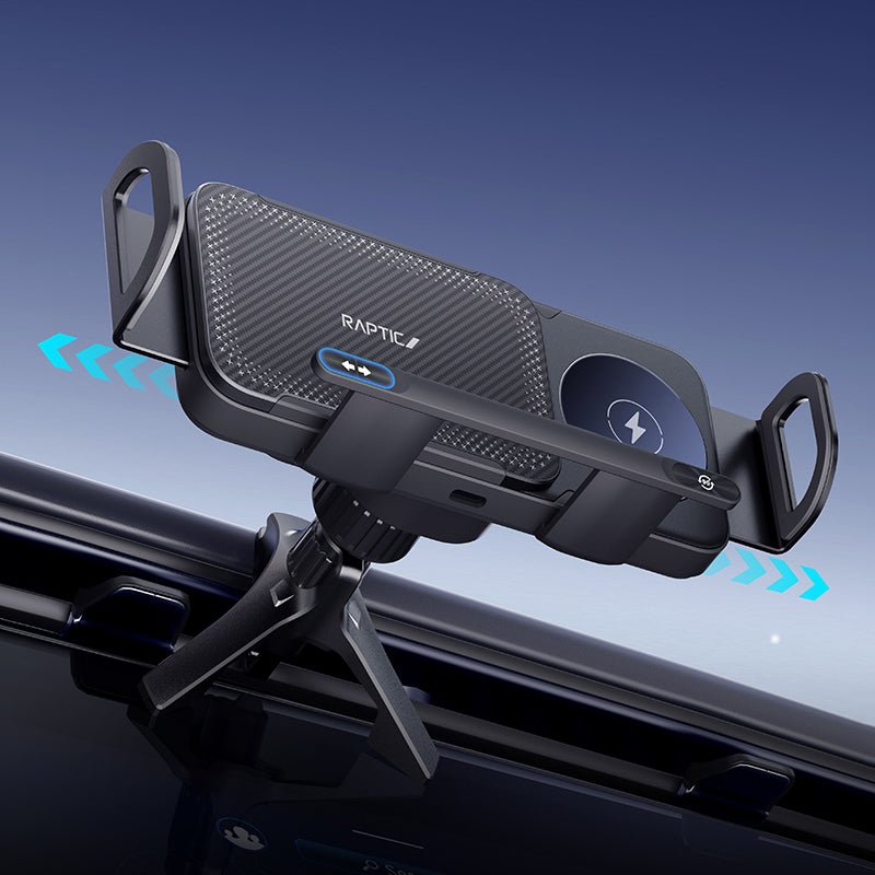 X-Doria Raptic Smart Rotation Kevlar Car Mount Foldable Phone Holder 15W Wireless Charger