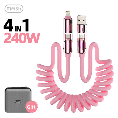 Mfish Armored Dragon I 240W USB-A+Type-C to Lightning+Type-C 4-in-1 Elastic Data Cable Charging Line