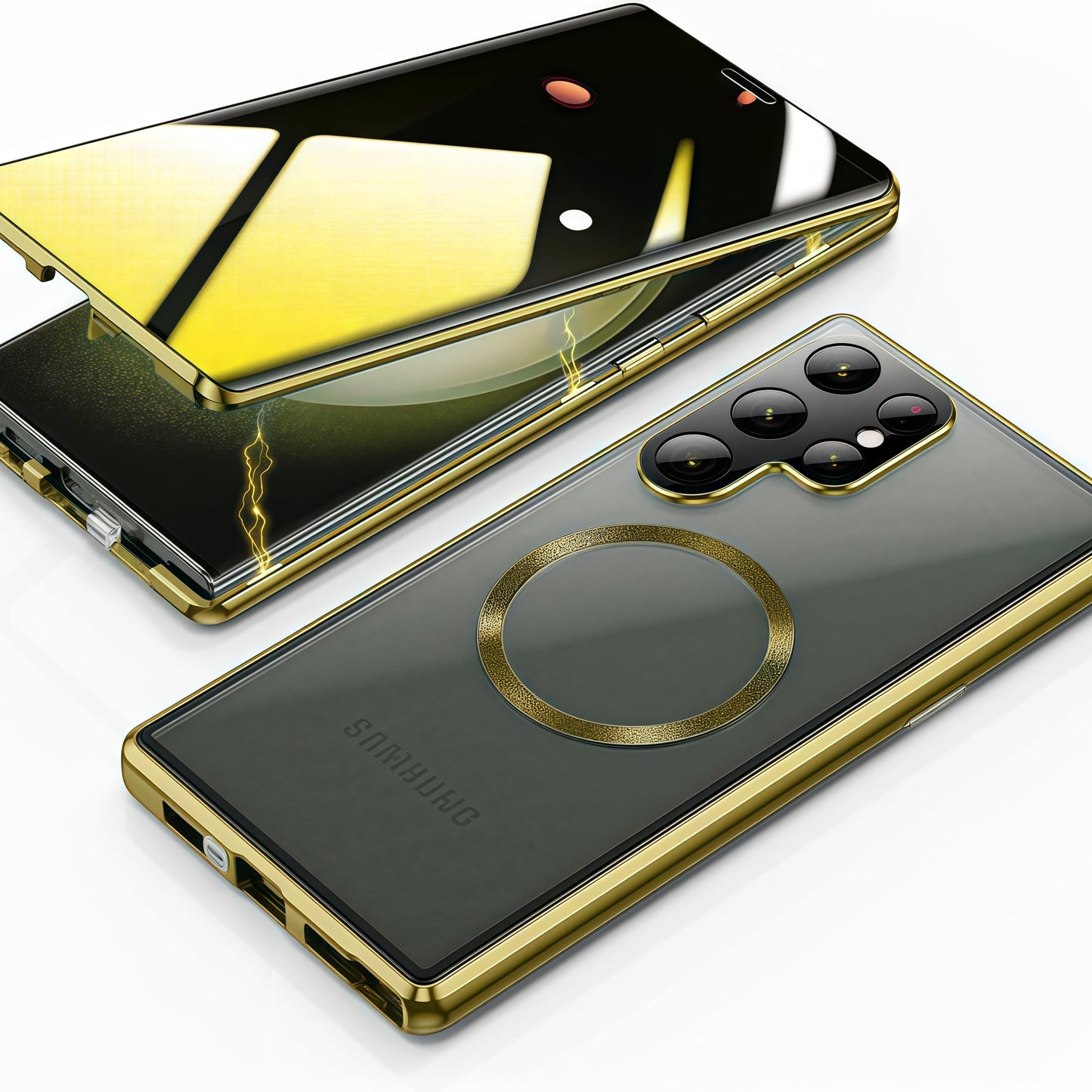 Armor King MagSafe Lens Protector Magnetic Metal Bumper Front+Back Tempered Glass Case Cover