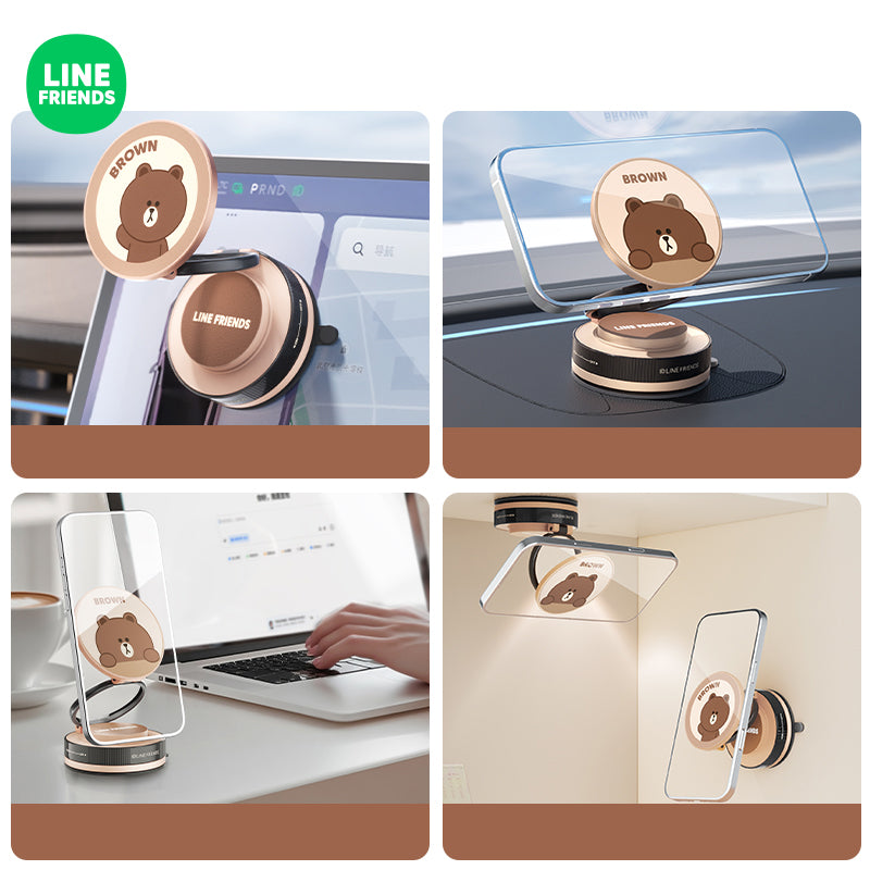 Line Friends Vacuum Suction Magnetic Folding Mount Phone Holder Navigation Bracket