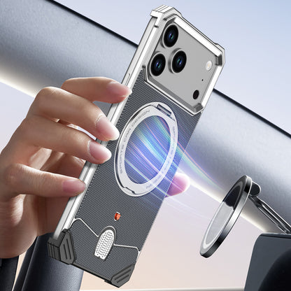 Armor King Hypercar MagSafe Pivot Ring Stand Elastic Buckle Metal+Leather Back Case Cover