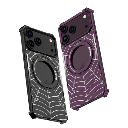 Armor King Spiderweb MagSafe Pivot Ring Stand Shockproof Frameless Metal Case Cover