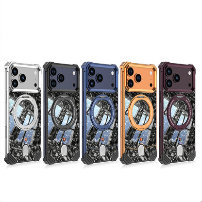 Armor King Hypercar MagSafe Pivot Ring Stand Elastic Buckle Metal+Marble Texture Back Case Cover