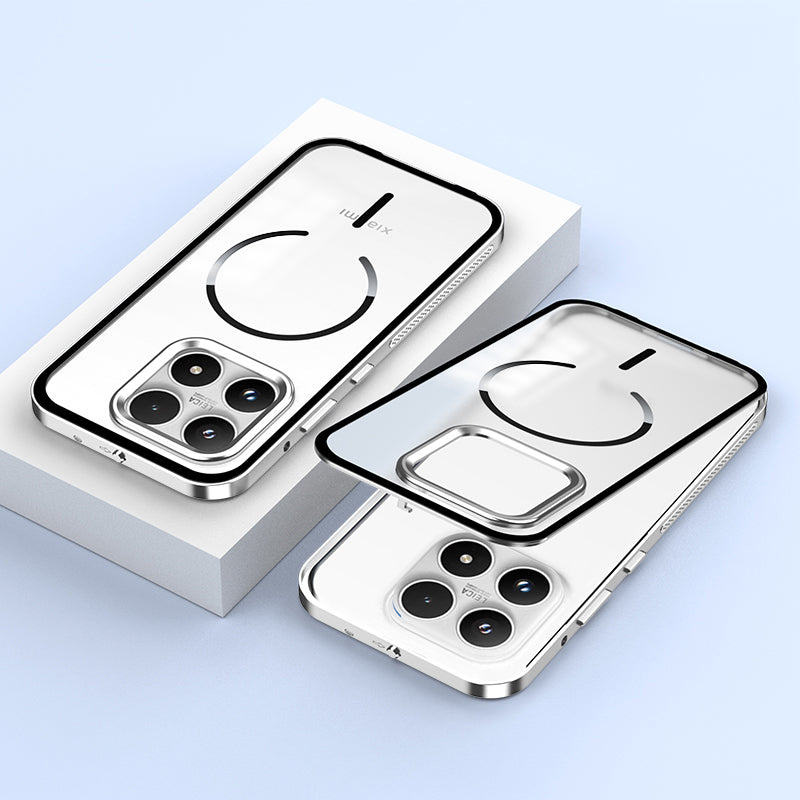 Armor King MagSafe Elastic Buckle Heat Dissipation Metal Bumper Frosted Acrylic Back Case Cover