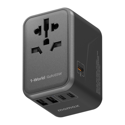 MOMAX 1-World PD 65W GaN 5-Port + AC Charger Universal Travel Adapter