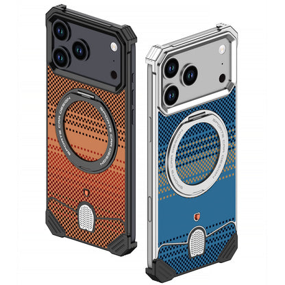 Armor King Hypercar MagSafe Pivot Ring Stand Elastic Buckle Metal+Kevlar Texture Back Case Cover