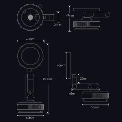 Armor King Vacuum Suction Magnetic Phone Mount 3-Axis Foldable Car Navigation Bracket