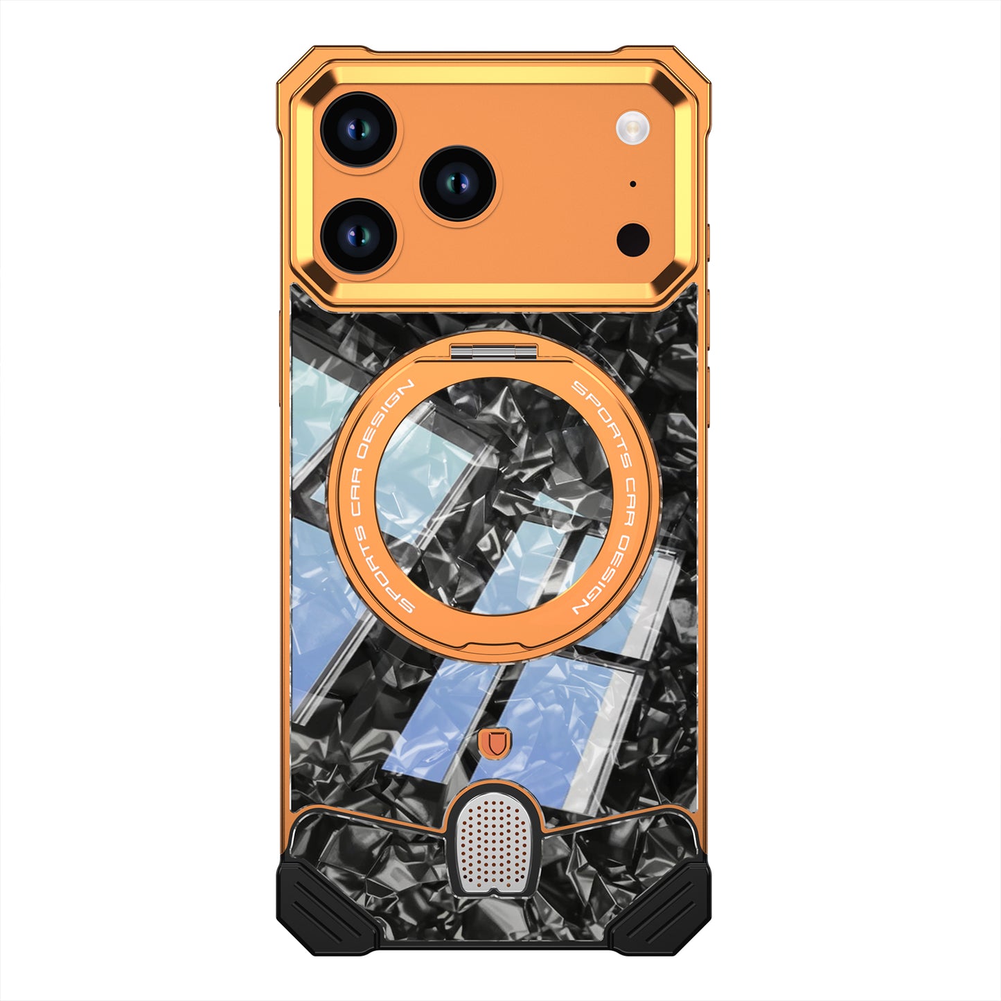 Armor King Hypercar MagSafe Pivot Ring Stand Elastic Buckle Metal+Marble Texture Back Case Cover