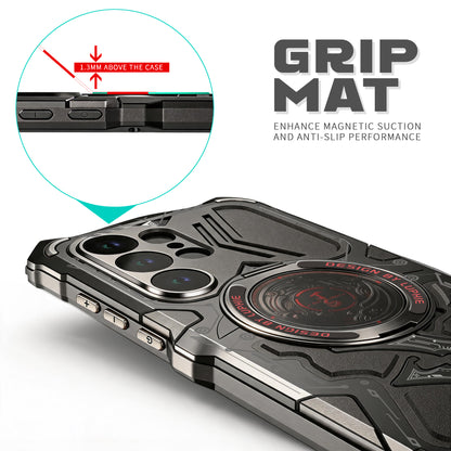 Luphie TS Water-resistant Shockproof Heavy Duty Mecha Metal Case Cover with MagSafe Pivot Ring Stand