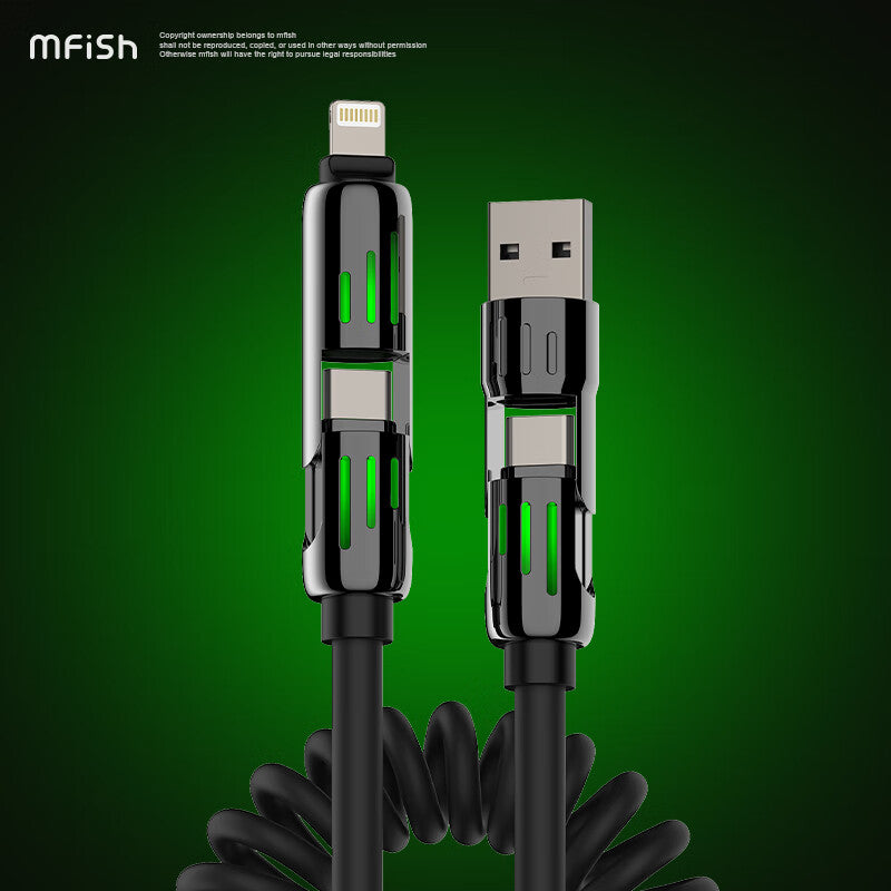 Mfish Armored Dragon I 240W USB-A+Type-C to Lightning+Type-C 4-in-1 Elastic Data Cable Charging Line