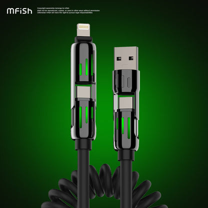 Mfish Armored Dragon I 240W USB-A+Type-C to Lightning+Type-C 4-in-1 Elastic Data Cable Charging Line
