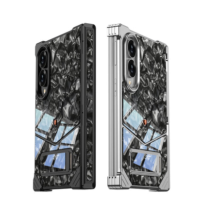 Armor King Hypercar MagSafe Pivot Ring Stand Elastic Buckle Metal+Marble Texture Back Case Cover